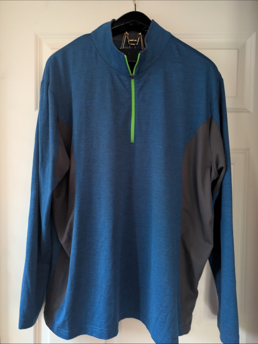 PGA Tour Blue And Heather Gray Golf Shirt Cool With Lime Zipper